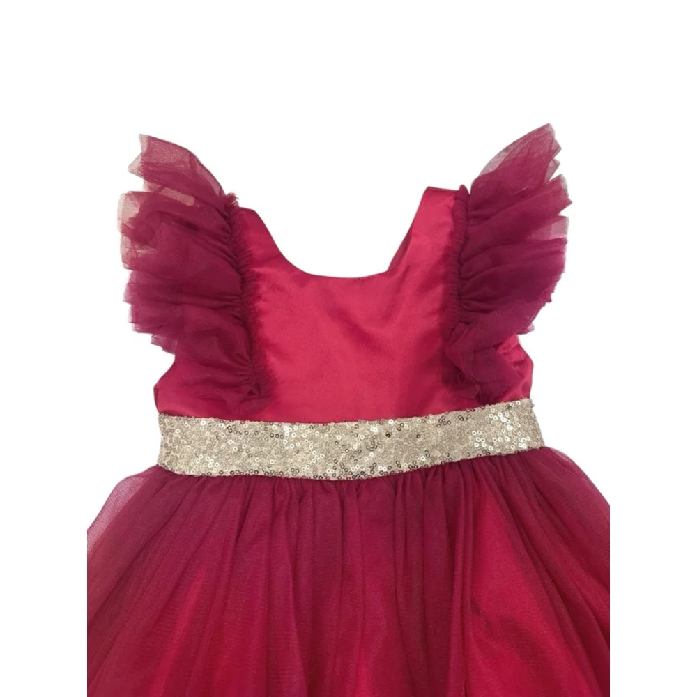 Girls Red Formal Dress Gold Sequin Waist Size 3T